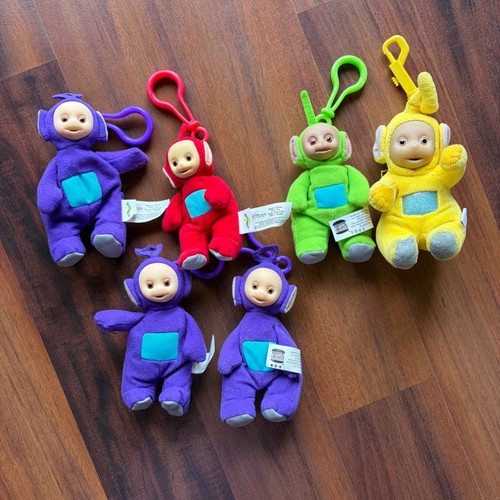 Vintage 1999 Teletubbies Burger King Kids Club Plush Clip On Toy Set of 6