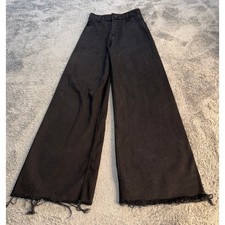 Zara Womens Wide Leg Raw Hem Jeans Size 2 Black High Rise Denim