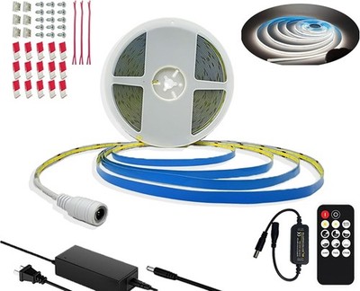 50ft/15m COB LED Strip Light 24V 3000K/4000K/6500K White with Adapter and Remote