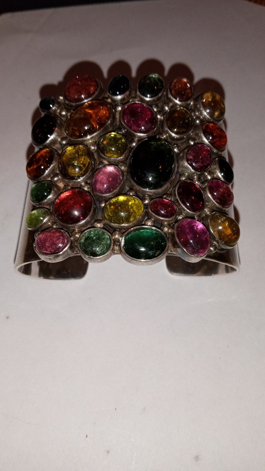 Vintage Chunky .925 Sterling Silver Multi stone C… - image 1