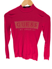 Guess Los Angeles Red Rhinestone Logo Knit Sweater Mock Neck Size Small