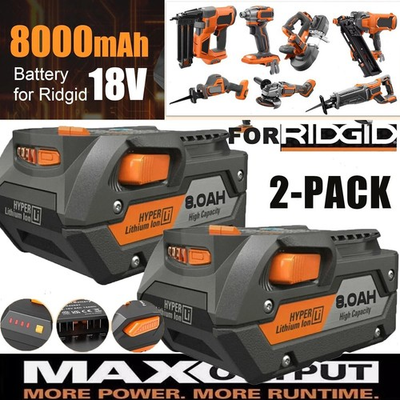 #ad 2 PACK For Ridgid 18V R840085 8.0Ah Lithium ion Battery Rigid 18 Volt R840087 $44.99