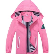 Kids Rain Jacket Waterproof Raincoat with Removable Hood for Boys Girls Solid...