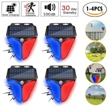 2/4X Solar Alarm Light Strobe Light Wireless Motion Sensor Detector Outdoor LED