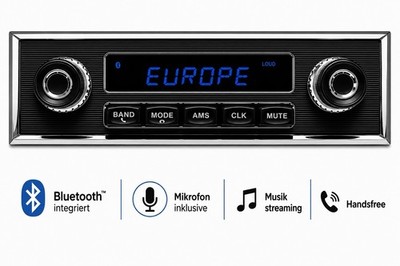 EUROPE RETRO Autoradio Bluetooth Mercedes VW Porsche Nadelstreifen Grand Prix