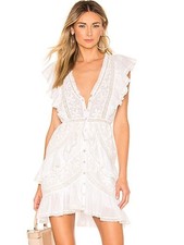 LoveShackFancy x REVOLVE India white V-Neck Ruffle Lace Dress. Boho. Embroidery