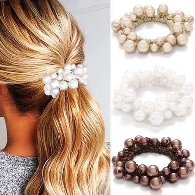 Pearl Hair Ties Beaded Ponytail Holder Fancy Scrunchies Decorative Hair Acces...