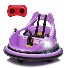 12V Kids Ride on Bumper Electric Car Toys w/Remote, LED, 360 Degree Spin, Purple