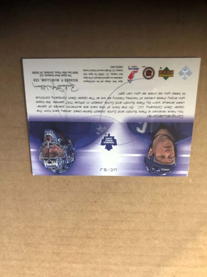 2001-02 UD Challenge for the Cup Jerseys #UCSJ Mats Sundin/Curtis Joseph - Image 2 of 2