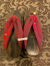 Geta Black Red Lacquered Wood Japanese Slipper Sandals M Size 5 Women's