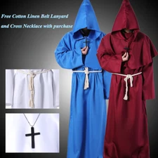 Adult Medieval Monk Friar Robe Hood Cloth Halloween Wizard Stage Costume Cosplay