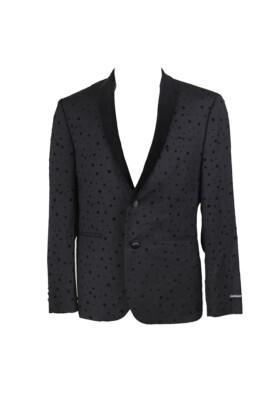 Bar Iii Black Slim-Fit Black Flocked Evening Jacket 38R