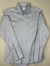 Ermenegildo Zegna Blue White Shirt Striped French Cuff Mens 16 41