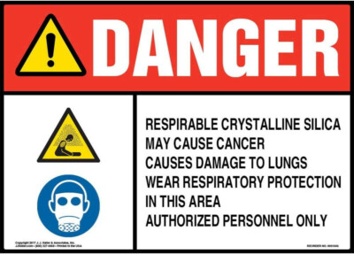 Danger Respirable Crystalline Silica Sign 14''x10'' metal round corners damage lun
