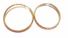 CLIP-ON EARRINGS TEXTURED GOLD TONE HOOP EARRINGS HYPO-ALLERGENIC 2.25 INCH