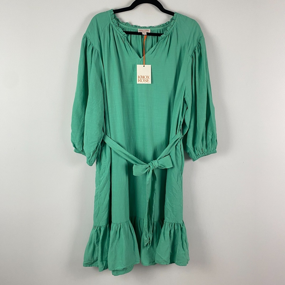 Knox Rose Tie Waist Dress Size XL Green Balloon Sleeve Ruffle Hem Pockets | eBay Knox Rose Tie Waist Dress Size XL Green Balloon Sleeve Ruffle Hem Pockets | eBay
