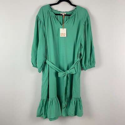 green tie waist dress THML Green Gingham Scalloped Tie-Waist Dress main image 0