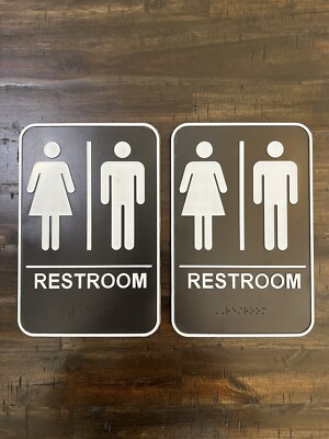 Hillman Unisex Restroom Door Wall Sign w/ Braille - Black & White