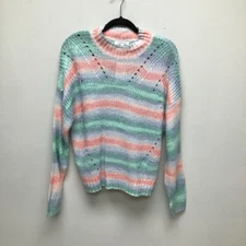 Hooked Up Womens Pullover Sweater Multicolor Stripe Long Sleeve Mock Neck L New