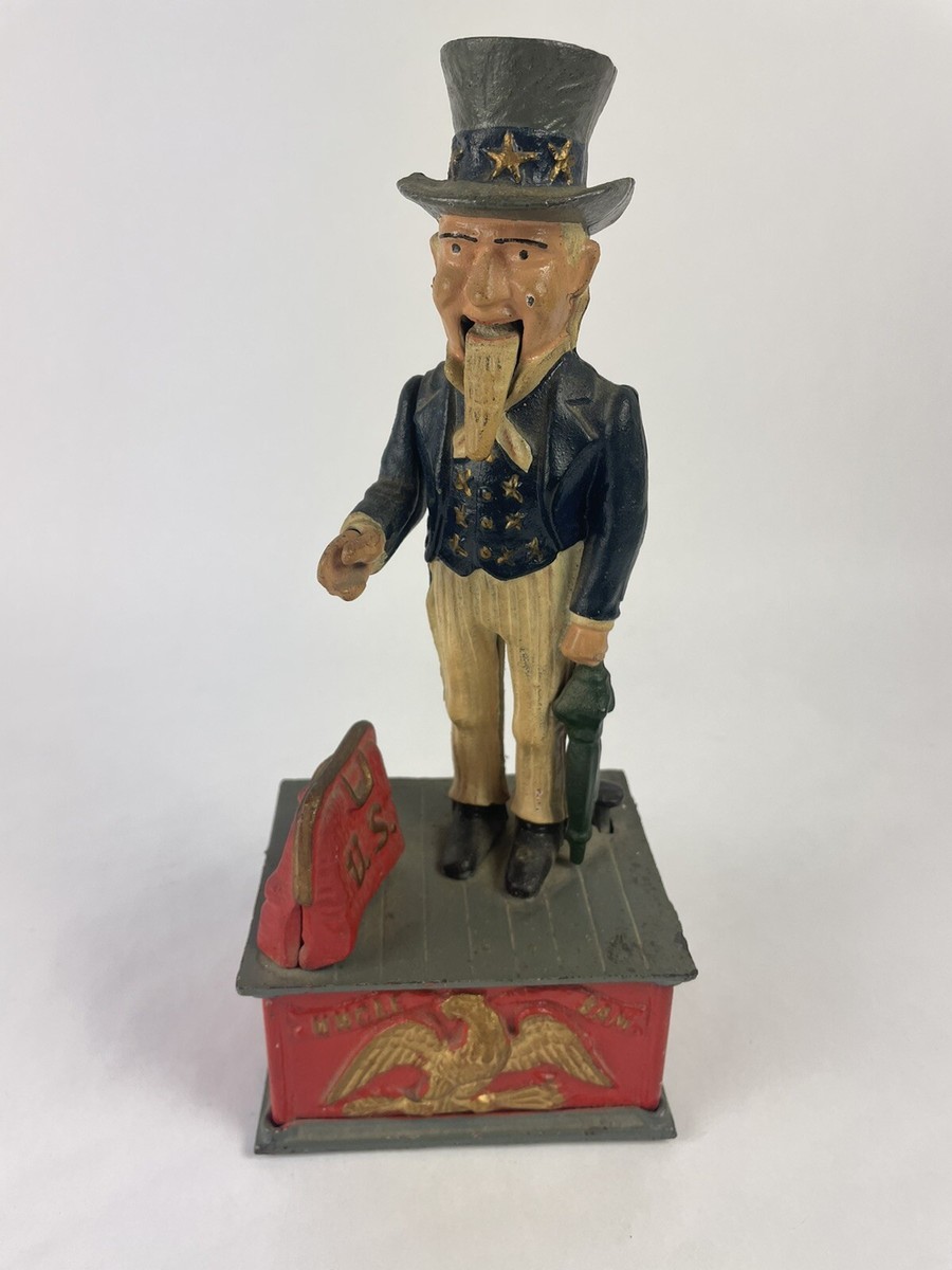 Antique Shepard Hardware UNCLE SAM Patriotic Cast Iron Mechanical