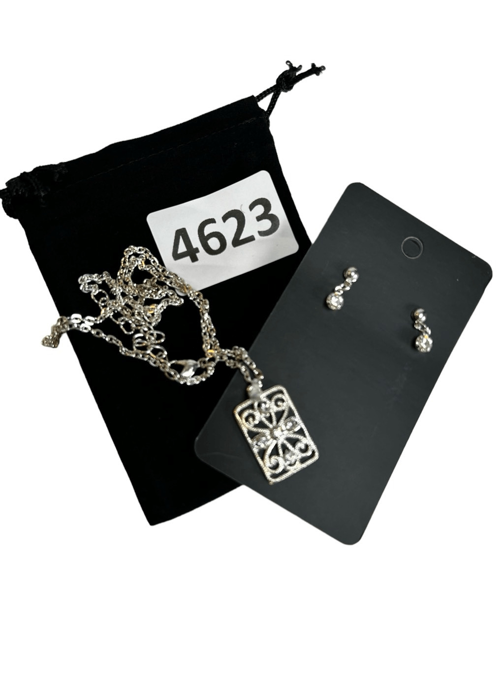 Squared terraced patterned silver toned pendant n… - image 6