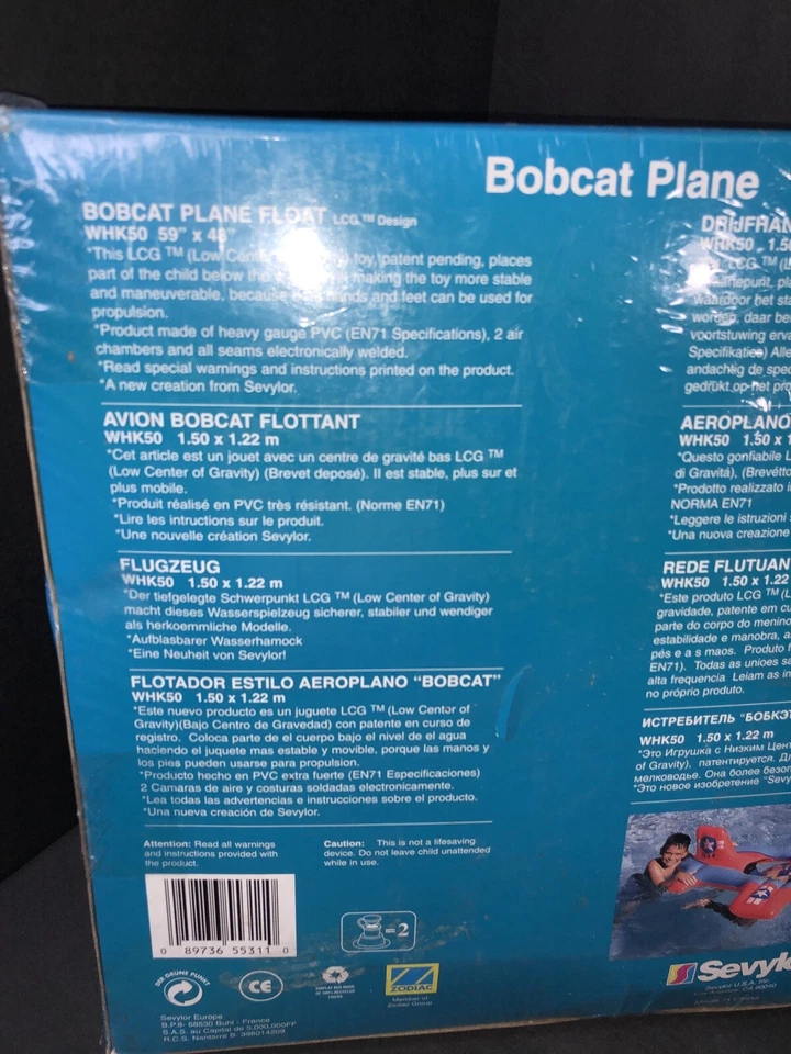 Flotador vintage Sevylor Jr. “Bobcat Plane” 59”x 48” nuevo en paquete sellado Foto 4 de 4