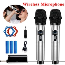 Pro UHF Wireless Microphone System 2 Handheld Mics Rechargeable Church Karaoke