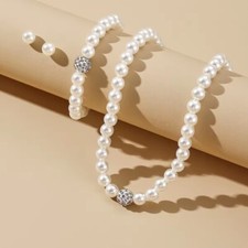 Halskette Armband Ohrringe Perlen Strass 3er ...