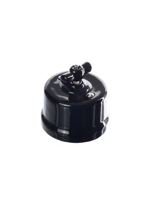 Aufputz Druckschalter Porzellan  Art Deco Loft Lichtschalter Schalter SCHWARZ 