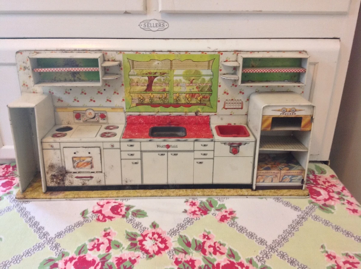 Marx Tin Litho Modern Kitchen Pretty Maid Vintage Play Set 1950s as is