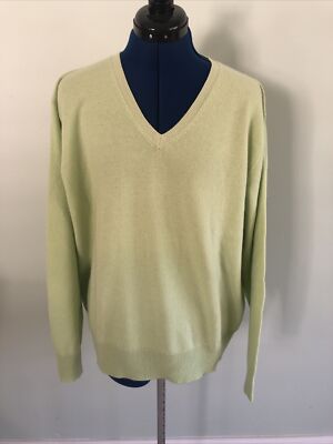 Vintage McLaughlin Lime Green V-Neck Sweater Cashmere Blend
