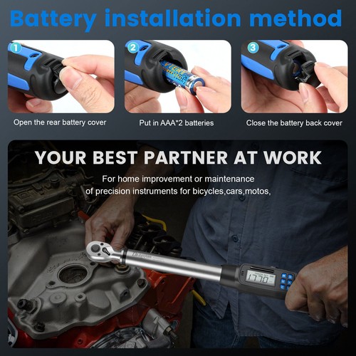 Digital Torque Wrench Adjustable Torque Wrench 1/2" Drive 3/8'' Adapter 10-200NM - Picture 10 of 13