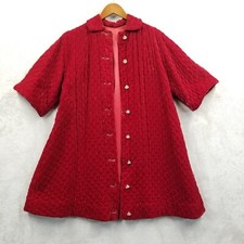 Vtg House Coat Women L Soft Red Velvet Rhinestone Buttons Quilted Swing Robe