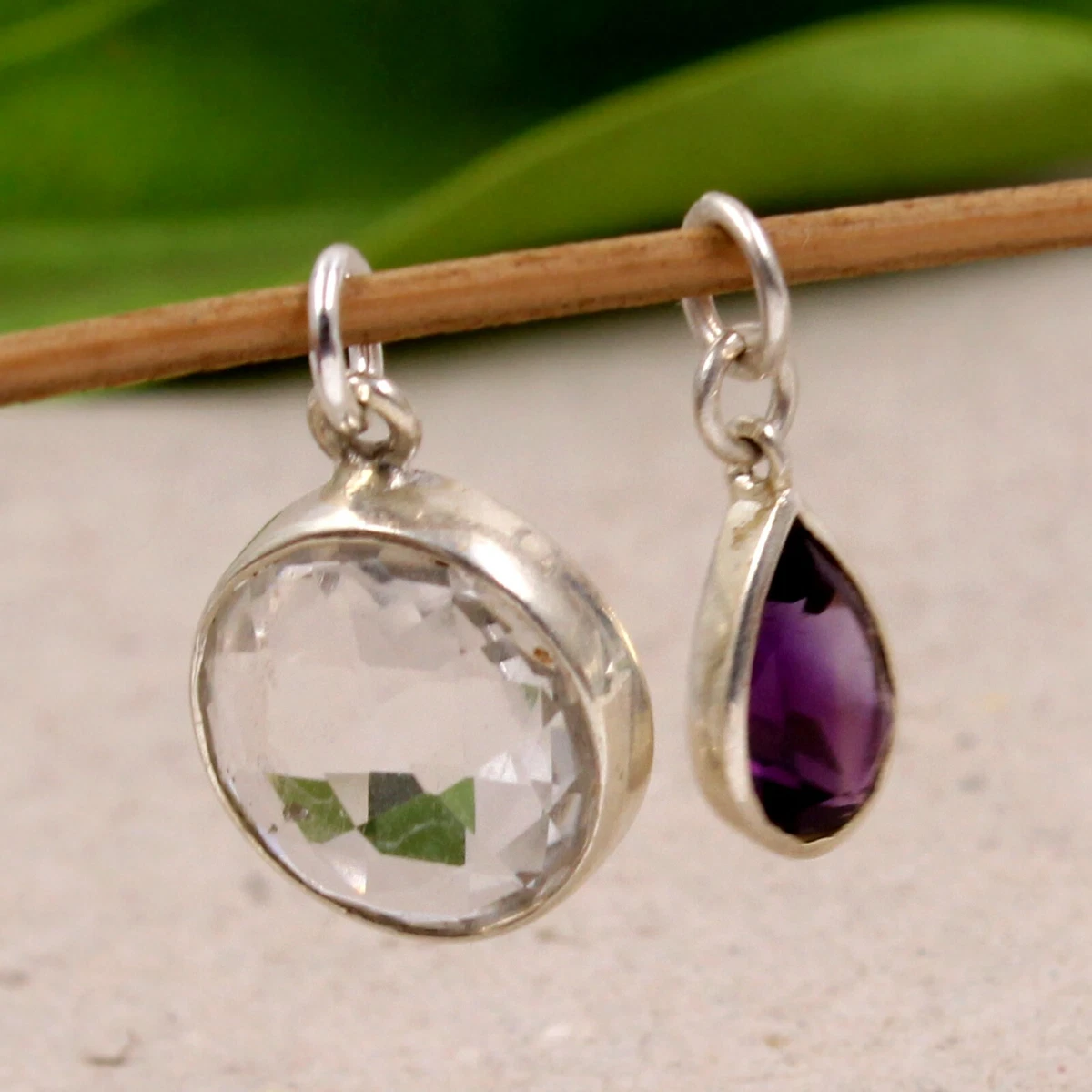 Clear Crystal Quartz Amethyst Combo Pendant Set Solid 925 Silver