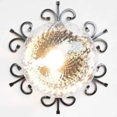 ARTERAMEFERRO PLAFONIERA IN FERRO BATTUTO VETRO trasparente DA ESTERNO LAMPADINA E27 da parete