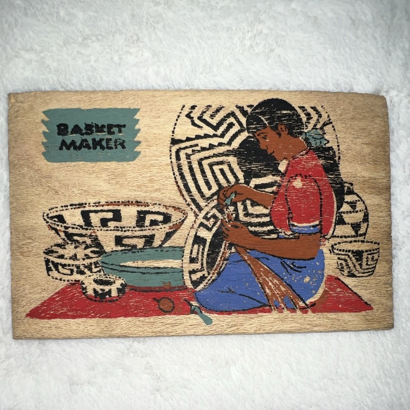 Modern Papago Basket Maker Wood Postcard, Divided Back c.1907-1915, Posted
