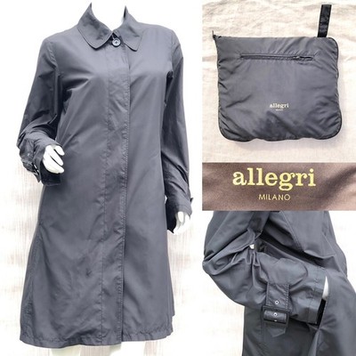 Allegri Milano Black Coat City Nylon Trench A-line Packable Size IT 44 UK 12
