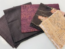 5pc Vintage Japanese Silk Fabric Scraps - Earthy Brown  Gold Woven Patterns