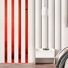 30 Pcs Striped Mirror Stickers, 1.97'' x 11.8'' Mirror Wall Stickers, Red