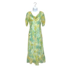 Sundance 100% Silk Floral Maxi Dress Women's 2P Yellow Green Cottagecore Ruched