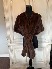 Vintage Real Mink Fur Stole Shawl Cape Brown