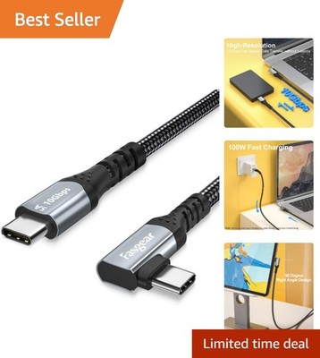 90-Degree USB-C to USB-C Cable 100W PD, 3ft Fast Charging for iPhones & Laptops