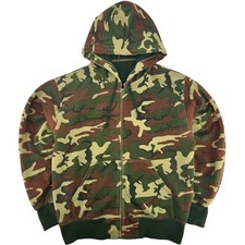 Vintage 80s Men's M Thermal Lined Woodland Camo Full Zip Hoodie Sweatshirt Ideal