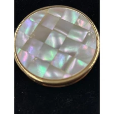 Vintage MOP Makeup Compact Mother of Pearl Inlay Gold Tone Max Factor Creme Puff