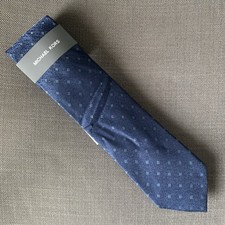 Michael Kors Men's Neck Tie Grand Neat Navy Blue/Aqua Silk Blend MSRP 69.50