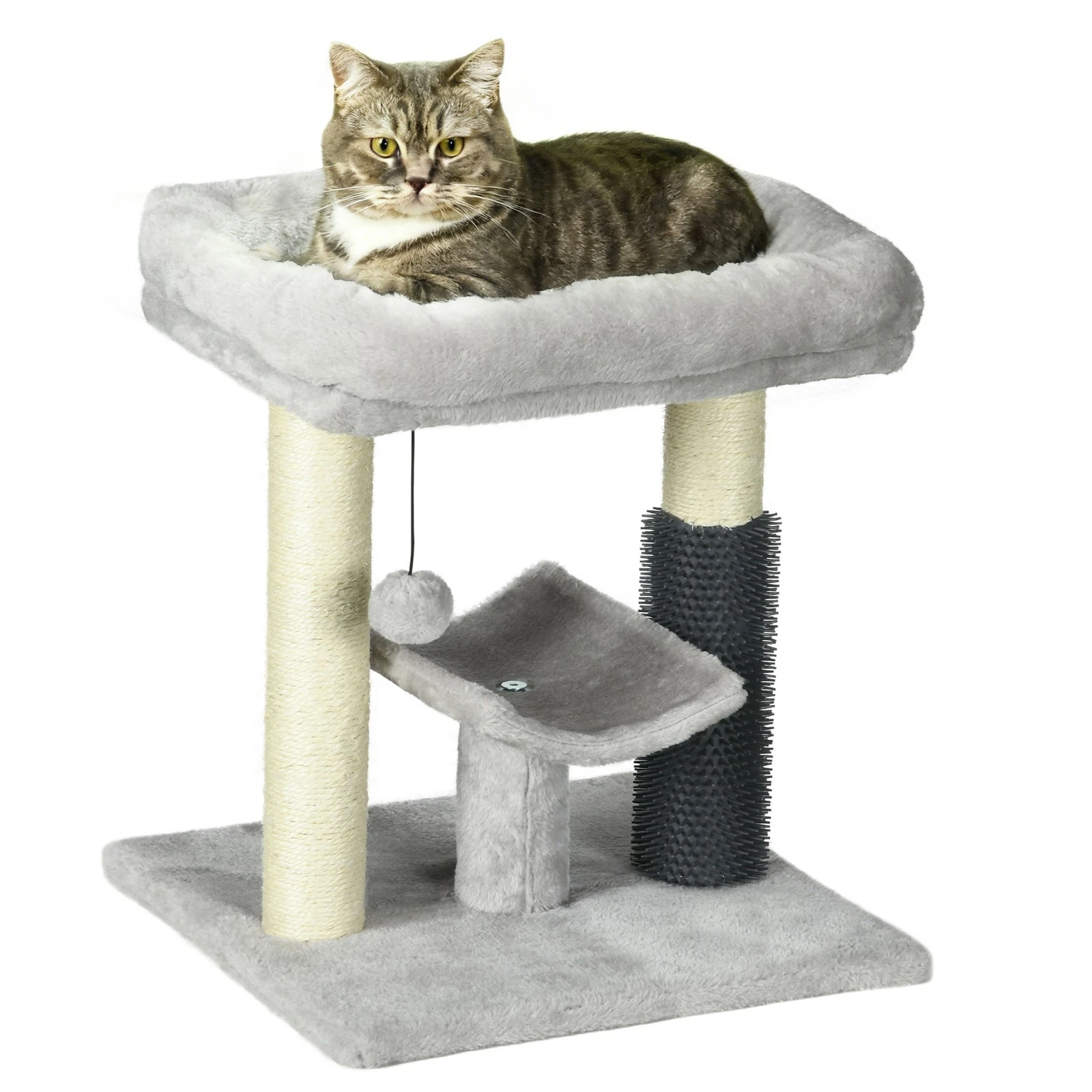 PawHut Small Cat Tree with Scratching Post Bed Toy for Indoor Cats, Grey