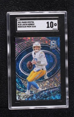 2021 Panini Spectra Neon Blue Prizm 10/60 Justin Herbert #135 0e3p