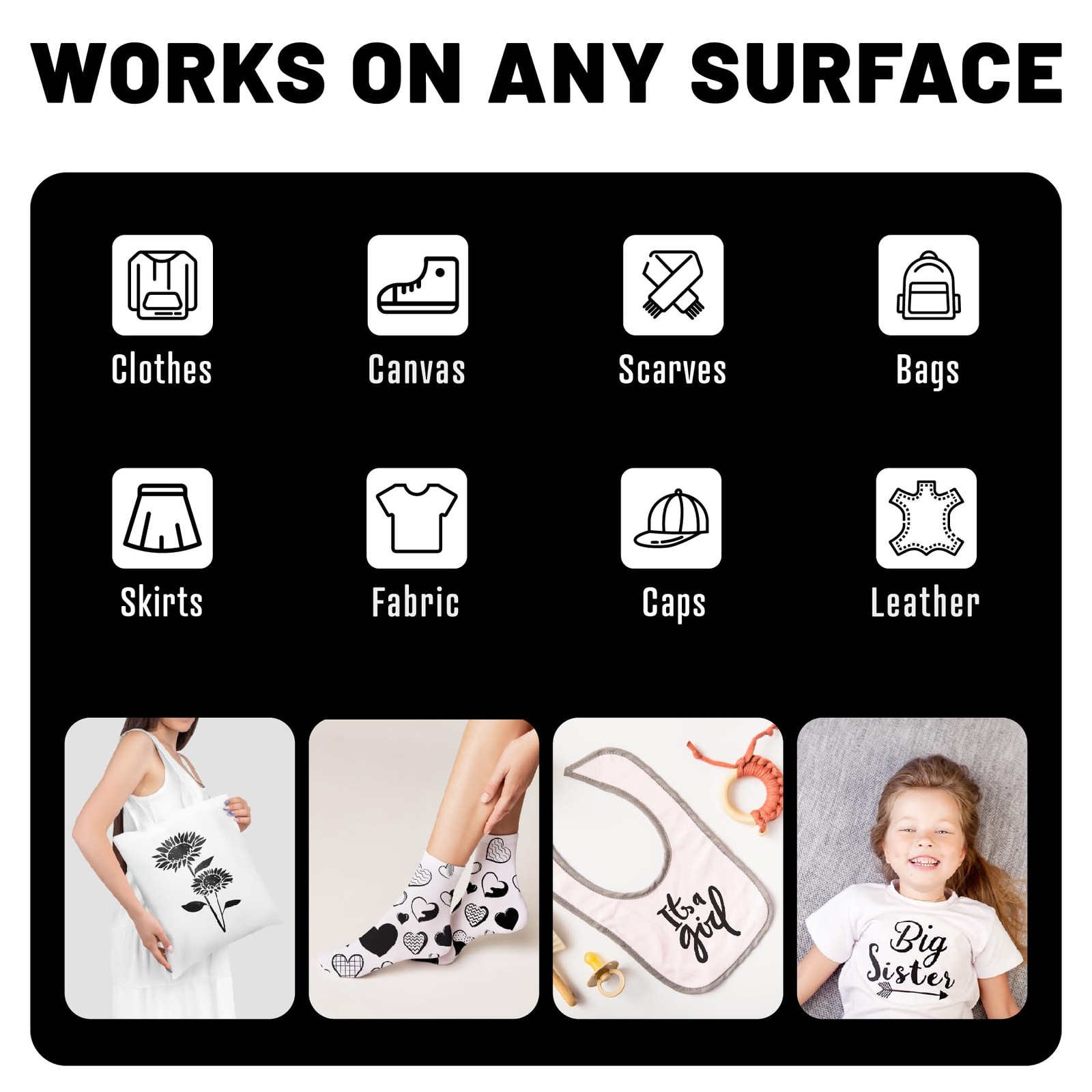 Fabric Markers Permanent for Clothes 6 Pack Black Dual Tip with Fine and Chis...