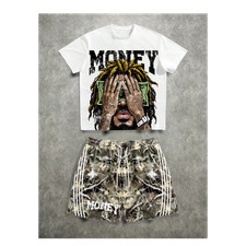 Men's Graphic T-Shirt and Shorts Set White Multicolor Crew Neck Novelty
