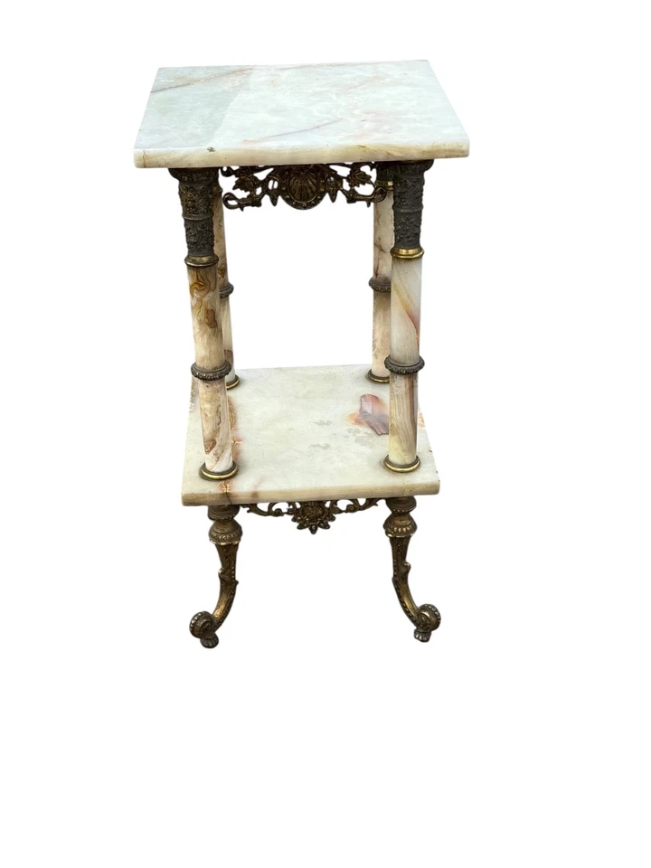 антикварный викторианский декоративный бронзовый пьедестал Belle Epoque из оникса с патинированным боковым столиком - Изображение 3 из 4